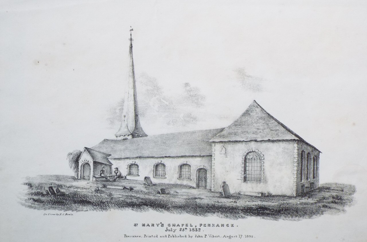 Lithograph - St. Mary's Chapel, Penzance. July 25th. 1832. - Boule